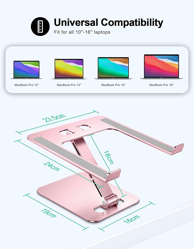 RIWUCT Foldable Laptop Stand, Height Adjustable Ergonomic Computer Stand for Desk, Aluminum Portable Laptop Riser Holder Notebook Mount Compatible with MacBook Pro Air, HP, Dell 10 - 16"(Rose Gold) | Stands - TrueDesk