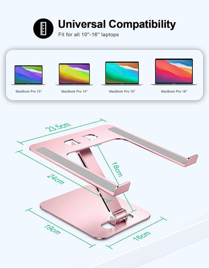 RIWUCT Foldable Laptop Stand, Height Adjustable Ergonomic Computer Stand for Desk, Aluminum Portable Laptop Riser Holder Notebook Mount Compatible with MacBook Pro Air, HP, Dell 10 - 16"(Rose Gold) | Stands - TrueDesk