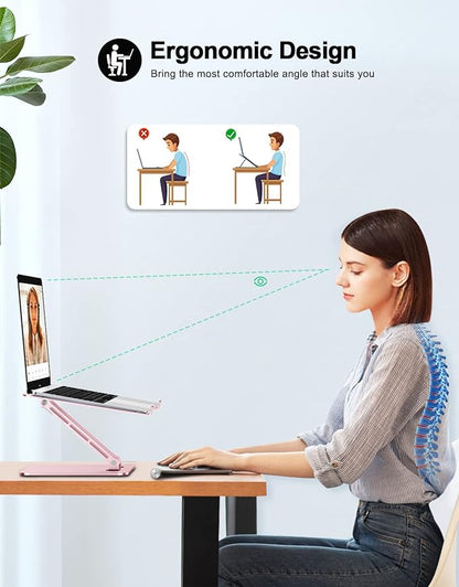RIWUCT Foldable Laptop Stand, Height Adjustable Ergonomic Computer Stand for Desk, Aluminum Portable Laptop Riser Holder Notebook Mount Compatible with MacBook Pro Air, HP, Dell 10 - 16"(Rose Gold) | Stands - TrueDesk