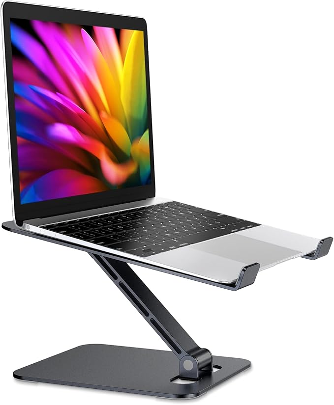 RIWUCT Foldable Laptop Stand, Height Adjustable Ergonomic Computer Stand for Desk, Aluminum Portable Laptop Riser Holder Notebook Mount Compatible with MacBook Pro Air, HP, Dell 10 - 16"(Black) | Stands - TrueDesk