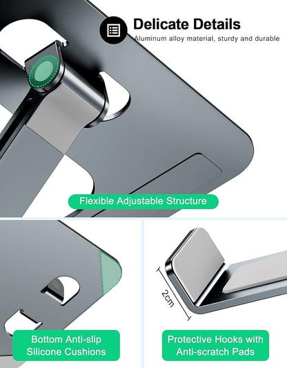 RIWUCT Foldable Laptop Stand, Height Adjustable Ergonomic Computer Stand for Desk, Aluminum Portable Laptop Riser Holder Notebook Mount Compatible with MacBook Pro Air, HP, Dell 10 - 16"(Gray) | Stands - TrueDesk
