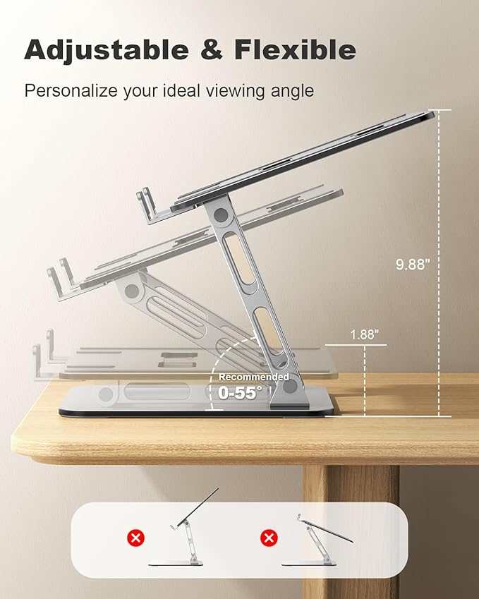 RIWUCT Laptop Stand for Desk Adjustable Height, Ergonomic Laptop Riser Holder with Dual - bar Support, Portable Computer Notebook Stand for MacBook Air Pro, Dell XPS, HP (10 - 16") | Stands - TrueDesk