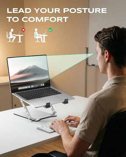 RIWUCT Ultra - Slim Portable Laptop Stand for Desk, Height Adjustable & Dual - Bar Support Laptop Riser Holder, Ventilated Computer Notebook Stand Mount, Compatible with MacBook/Dell/HP(10 - 15.6") | Stands - TrueDesk