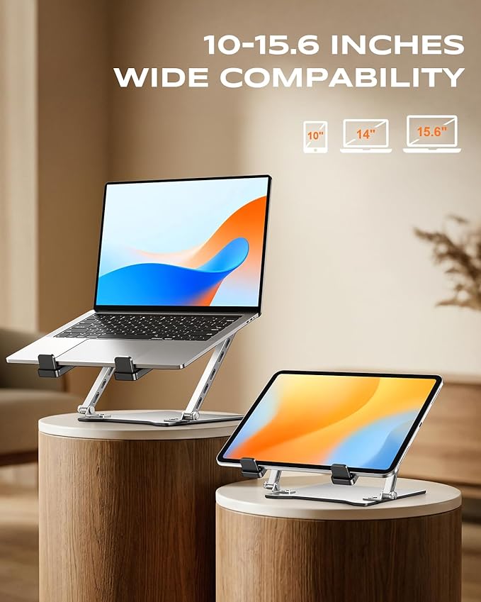 RIWUCT Ultra - Slim Portable Laptop Stand for Desk, Height Adjustable & Dual - Bar Support Laptop Riser Holder, Ventilated Computer Notebook Stand Mount, Compatible with MacBook/Dell/HP(10 - 15.6") | Stands - TrueDesk