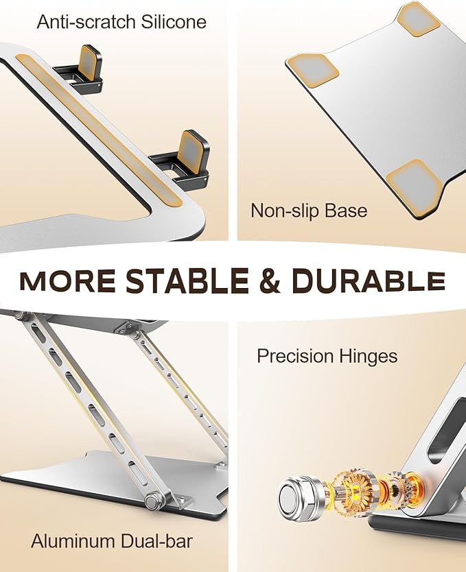 RIWUCT Ultra - Slim Portable Laptop Stand for Desk, Height Adjustable & Dual - Bar Support Laptop Riser Holder, Ventilated Computer Notebook Stand Mount, Compatible with MacBook/Dell/HP(10 - 15.6") | Stands - TrueDesk