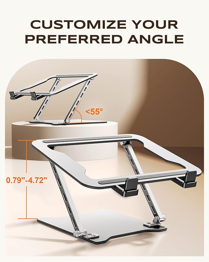 RIWUCT Ultra - Slim Portable Laptop Stand for Desk, Height Adjustable & Dual - Bar Support Laptop Riser Holder, Ventilated Computer Notebook Stand Mount, Compatible with MacBook/Dell/HP(10 - 15.6") | Stands - TrueDesk