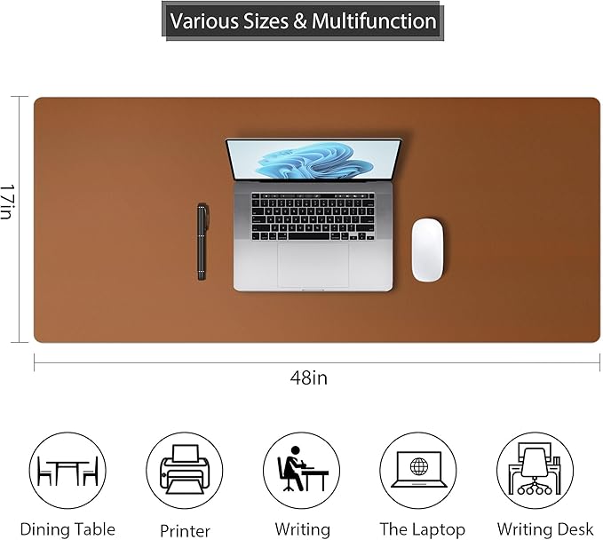 Roslim Leather Desk Pad Protector, Mouse Pad, Non - Slip Computer Mat for Desk, PU Leather Office Desk Mat for Home & Office, Waterproof Laptop Desk Blotter for Keyboard and Mouse, Brown (17''X48'') | Mouse Pads - TrueDesk