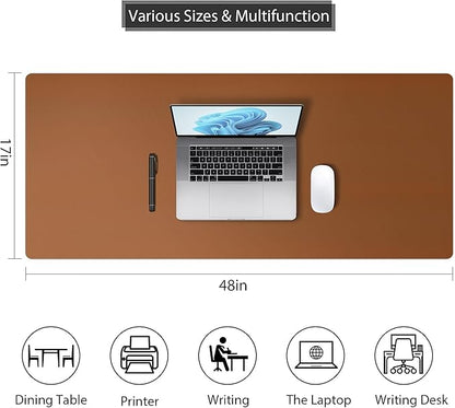 Roslim Leather Desk Pad Protector, Mouse Pad, Non - Slip Computer Mat for Desk, PU Leather Office Desk Mat for Home & Office, Waterproof Laptop Desk Blotter for Keyboard and Mouse, Brown (17''X48'') | Mouse Pads - TrueDesk