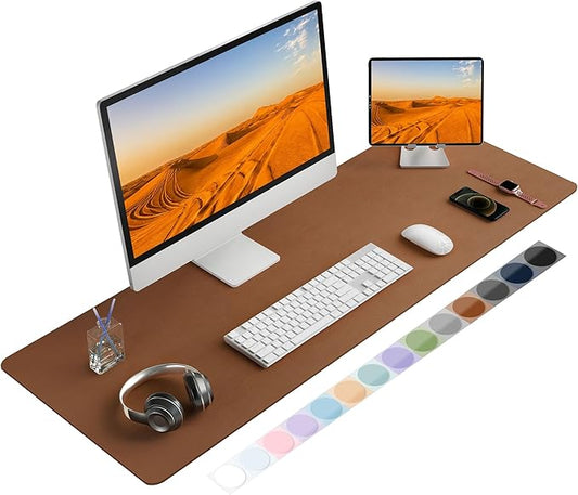 Roslim Leather Desk Pad Protector, Mouse Pad, Non - Slip Computer Mat for Desk, PU Leather Office Desk Mat for Home & Office, Waterproof Laptop Desk Blotter for Keyboard and Mouse, Brown (17''X48'') | Mouse Pads - TrueDesk