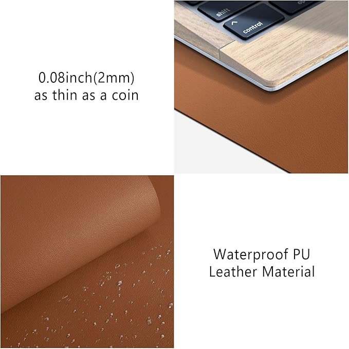 Roslim Leather Desk Pad Protector, Mouse Pad, Non - Slip Computer Mat for Desk, PU Leather Office Desk Mat for Home & Office, Waterproof Laptop Desk Blotter for Keyboard and Mouse, Brown (17''X48'') | Mouse Pads - TrueDesk