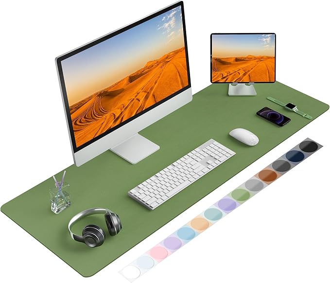 Roslim Leather Desk Pad Protector,Mouse Pad,Non - Slip Computer Mat for Desk,PU Leather Office Desk Mat for Home & Office,Waterproof Laptop Desk Blotter for Keyboard and Mouse,Olive Green ((17''X48'') | Mouse Pads - TrueDesk