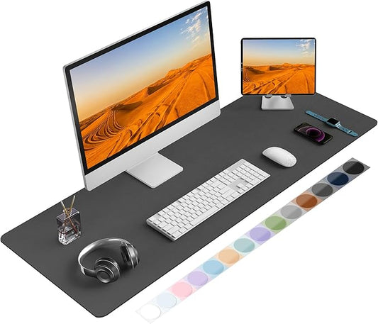 Roslim Leather Desk Pad Protector,Mouse Pad,Non - Slip Computer Mat for Desk,PU Leather Office Desk Mat for Home & Office,Waterproof Laptop Desk Blotter for Keyboard and Mouse,Deep Grey (17''X48'') | Desk Pads Blotters - TrueDesk