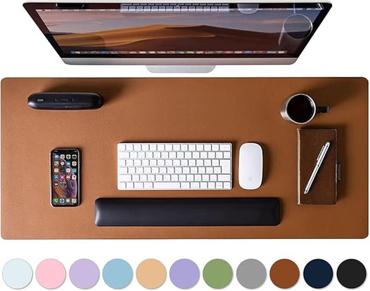 Roslim Leather Desk Pad Protector,Mouse Pad,Non - Slip Computer Mat for Desk,PU Leather Office Desk Mat for Home & Office,Waterproof Laptop Desk Blotter for Keyboard and Mouse,Brown (15.7''X31.5'') | Desk Pads Blotters - TrueDesk