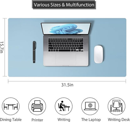 Roslim Leather Desk Pad Protector,Mouse Pad,Non - Slip Computer Mat for Desk,PU Leather Office Desk Mat for Home & Office,Waterproof Laptop Desk Blotter for Keyboard and Mouse,Sky Blue (15.7''X31.5'') | Desk Pads Blotters - TrueDesk