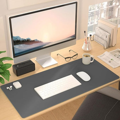 Roslim Leather Desk Pad Protector,Mouse Pad,Non - Slip Computer Mat for Desk,PU Leather Office Desk Mat for Home & Office,Waterproof Laptop Desk Blotter for Keyboard and Mouse,Deep Grey (17''X48'') | Desk Pads Blotters - TrueDesk