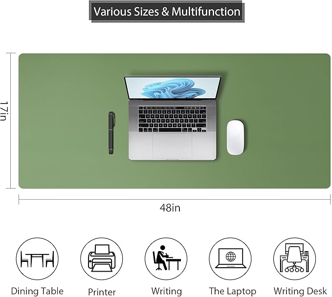 Roslim Leather Desk Pad Protector,Mouse Pad,Non - Slip Computer Mat for Desk,PU Leather Office Desk Mat for Home & Office,Waterproof Laptop Desk Blotter for Keyboard and Mouse,Olive Green ((17''X48'') | Mouse Pads - TrueDesk