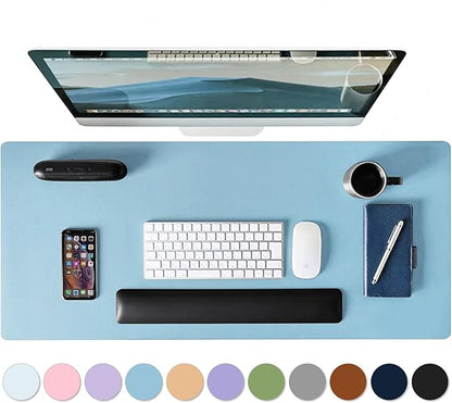 Roslim Leather Desk Pad Protector,Mouse Pad,Non - Slip Computer Mat for Desk,PU Leather Office Desk Mat for Home & Office,Waterproof Laptop Desk Blotter for Keyboard and Mouse,Sky Blue (15.7''X31.5'') | Desk Pads Blotters - TrueDesk