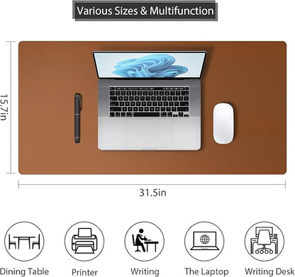 Roslim Leather Desk Pad Protector,Mouse Pad,Non - Slip Computer Mat for Desk,PU Leather Office Desk Mat for Home & Office,Waterproof Laptop Desk Blotter for Keyboard and Mouse,Brown (15.7''X31.5'') | Desk Pads Blotters - TrueDesk