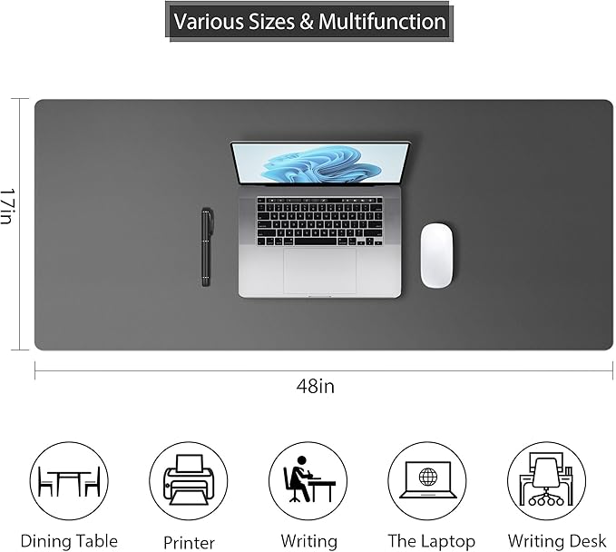 Roslim Leather Desk Pad Protector,Mouse Pad,Non - Slip Computer Mat for Desk,PU Leather Office Desk Mat for Home & Office,Waterproof Laptop Desk Blotter for Keyboard and Mouse,Deep Grey (17''X48'') | Desk Pads Blotters - TrueDesk