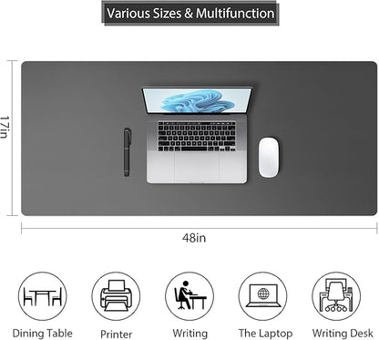 Roslim Leather Desk Pad Protector,Mouse Pad,Non - Slip Computer Mat for Desk,PU Leather Office Desk Mat for Home & Office,Waterproof Laptop Desk Blotter for Keyboard and Mouse,Deep Grey (17''X48'') | Desk Pads Blotters - TrueDesk