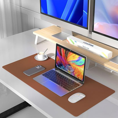 Roslim Leather Desk Pad Protector,Mouse Pad,Non - Slip Computer Mat for Desk,PU Leather Office Desk Mat for Home & Office,Waterproof Laptop Desk Blotter for Keyboard and Mouse,Brown (15.7''X31.5'') | Desk Pads Blotters - TrueDesk