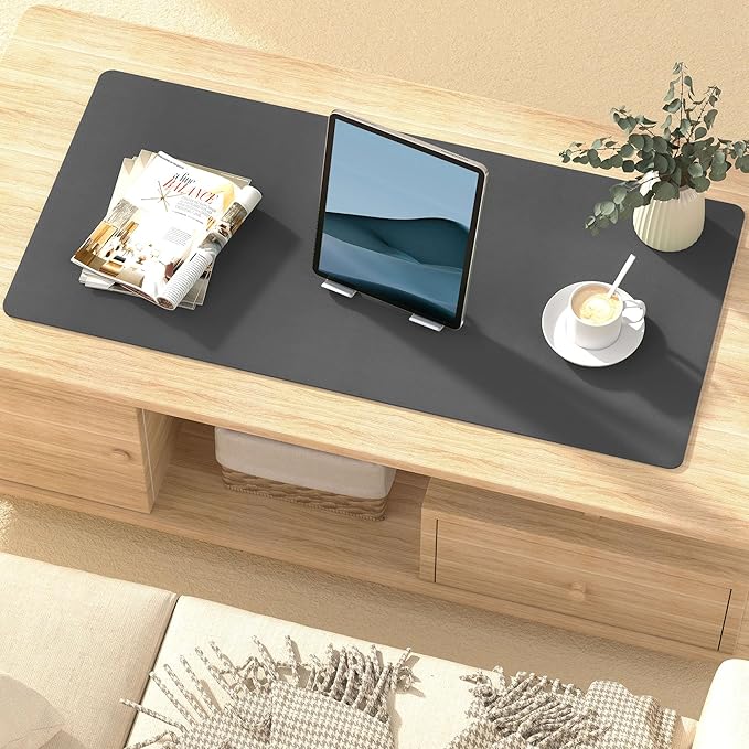Roslim Leather Desk Pad Protector,Mouse Pad,Non - Slip Computer Mat for Desk,PU Leather Office Desk Mat for Home & Office,Waterproof Laptop Desk Blotter for Keyboard and Mouse,Deep Grey (17''X48'') | Desk Pads Blotters - TrueDesk