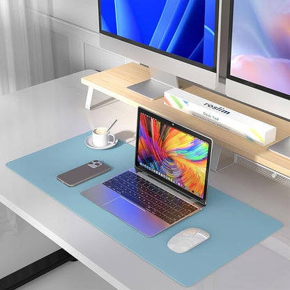 Roslim Leather Desk Pad Protector,Mouse Pad,Non - Slip Computer Mat for Desk,PU Leather Office Desk Mat for Home & Office,Waterproof Laptop Desk Blotter for Keyboard and Mouse,Sky Blue (15.7''X31.5'') | Desk Pads Blotters - TrueDesk