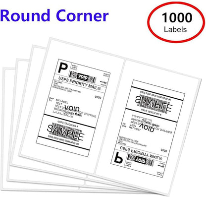 Round Corner Half Sheet Shipping Labels for Laser and Inkjet Printers,8.5" x 5.5" Address Labels Self Adhesive Mailing Labels(500 Sheets, 1000 Labels) | Laser Inkjet Printer Labels - TrueDesk