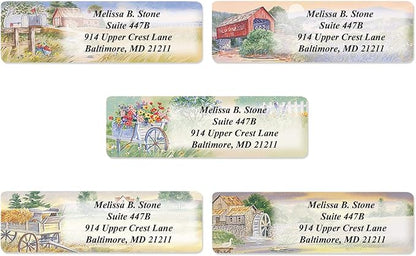 Rural America Assorted Country Scenes Personalized Return Address Labels with Dispenser - Roll of 500 Custom Labels | Address Labels - TrueDesk