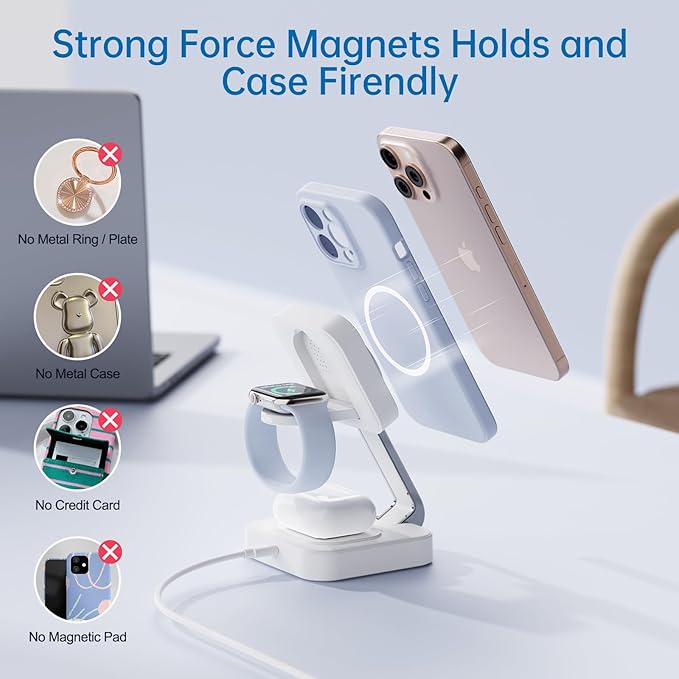 RYND 2026 Traveling Wireless Mag - Safe Fast Charging Station,Magnetic 3 in 1 Charger with iPhone 17 16 15 14 13 12 Pro Max Plus,Apple Watch Series & Air pods 4 3 2 Pro - Gifts for Wife & Husband(White) | Wireless Chargers - TrueDesk
