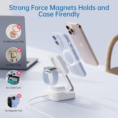 RYND 2026 Traveling Wireless Mag - Safe Fast Charging Station,Magnetic 3 in 1 Charger with iPhone 17 16 15 14 13 12 Pro Max Plus,Apple Watch Series & Air pods 4 3 2 Pro - Gifts for Wife & Husband(White) | Wireless Chargers - TrueDesk
