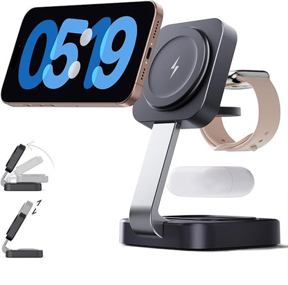RYND 2026 Traveling Wireless Mag - Safe Fast Charging Station,Magnetic 3 in 1 Charger with iPhone 17 16 15 14 13 12 Pro Max Plus,Apple Watch Series & Air pods 4 3 2 Pro - Gifts for Wife & Husband(Black) | Wireless Chargers - TrueDesk