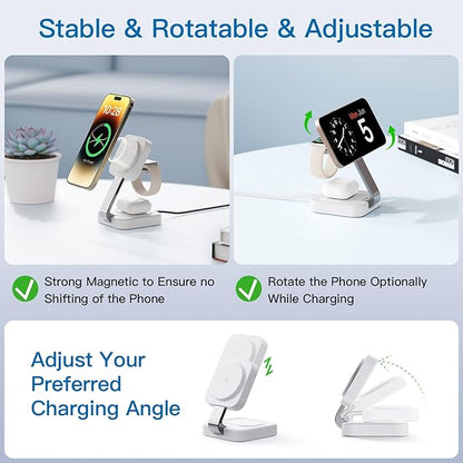 RYND 2026 Traveling Wireless Mag - Safe Fast Charging Station,Magnetic 3 in 1 Charger with iPhone 17 16 15 14 13 12 Pro Max Plus,Apple Watch Series & Air pods 4 3 2 Pro - Gifts for Wife & Husband(White) | Wireless Chargers - TrueDesk