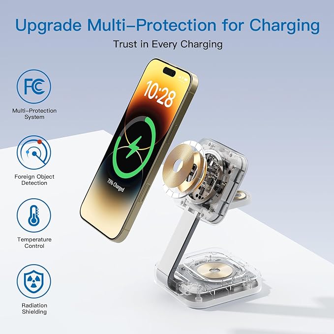 RYND 2026 Traveling Wireless Mag - Safe Fast Charging Station,Magnetic 3 in 1 Charger with iPhone 17 16 15 14 13 12 Pro Max Plus,Apple Watch Series & Air pods 4 3 2 Pro - Gifts for Wife & Husband(White) | Wireless Chargers - TrueDesk