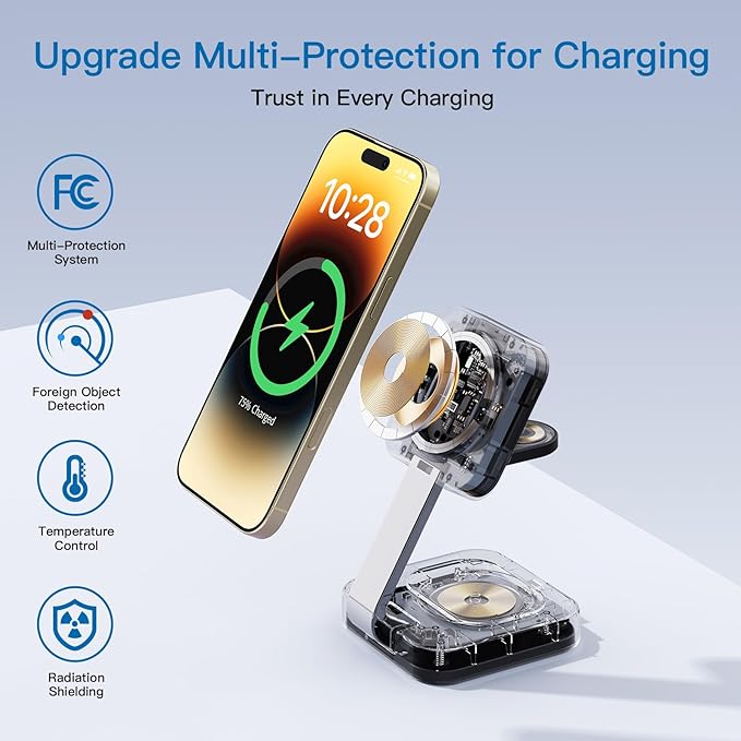RYND 2026 Traveling Wireless Mag - Safe Fast Charging Station,Magnetic 3 in 1 Charger with iPhone 17 16 15 14 13 12 Pro Max Plus,Apple Watch Series & Air pods 4 3 2 Pro - Gifts for Wife & Husband(Black) | Wireless Chargers - TrueDesk