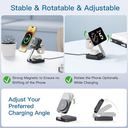RYND 2026 Traveling Wireless Mag - Safe Fast Charging Station,Magnetic 3 in 1 Charger with iPhone 17 16 15 14 13 12 Pro Max Plus,Apple Watch Series & Air pods 4 3 2 Pro - Gifts for Wife & Husband(Black) | Wireless Chargers - TrueDesk