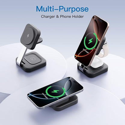 RYND 2026 Traveling Wireless Mag - Safe Fast Charging Station,Magnetic 3 in 1 Charger with iPhone 17 16 15 14 13 12 Pro Max Plus,Apple Watch Series & Air pods 4 3 2 Pro - Gifts for Wife & Husband(Black) | Wireless Chargers - TrueDesk