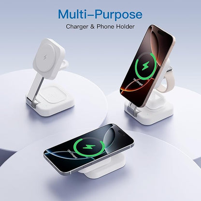 RYND 2026 Traveling Wireless Mag - Safe Fast Charging Station,Magnetic 3 in 1 Charger with iPhone 17 16 15 14 13 12 Pro Max Plus,Apple Watch Series & Air pods 4 3 2 Pro - Gifts for Wife & Husband(White) | Wireless Chargers - TrueDesk