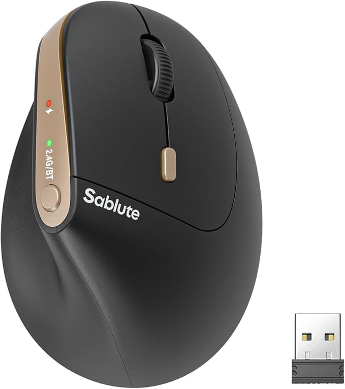 SABLUTE MAM3 Ergonomic Mouse, Bluetooth Mouse for Small/Medium Hands,Dual - Device Connectivity for Computer/Laptop, Rechargeable Wireless Vertical Mouse with 4 Adjustable DPI for Window,Mac OS,Black | Mice - TrueDesk