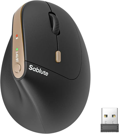 SABLUTE MAM3 Ergonomic Mouse, Bluetooth Mouse for Small/Medium Hands,Dual - Device Connectivity for Computer/Laptop, Rechargeable Wireless Vertical Mouse with 4 Adjustable DPI for Window,Mac OS,Black | Mice - TrueDesk