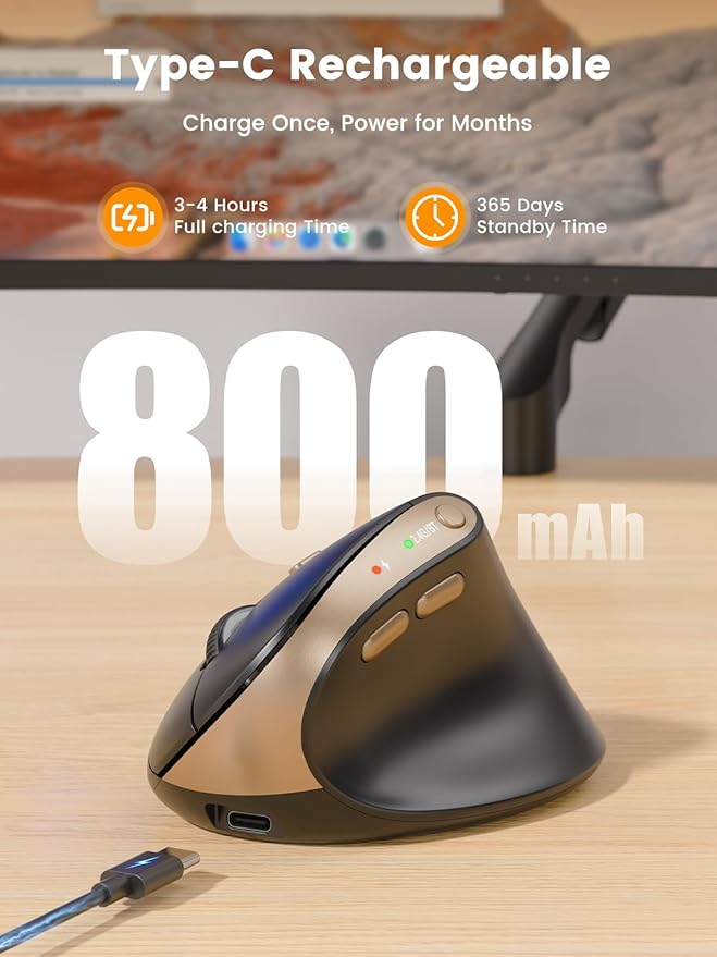 SABLUTE MAM3 Ergonomic Mouse, Bluetooth Mouse for Small/Medium Hands,Dual - Device Connectivity for Computer/Laptop, Rechargeable Wireless Vertical Mouse with 4 Adjustable DPI for Window,Mac OS,Black | Mice - TrueDesk