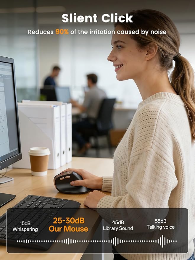 SABLUTE MAM3 Ergonomic Mouse, Bluetooth Mouse for Small/Medium Hands,Dual - Device Connectivity for Computer/Laptop, Rechargeable Wireless Vertical Mouse with 4 Adjustable DPI for Window,Mac OS,Black | Mice - TrueDesk