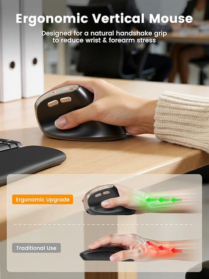 SABLUTE MAM3 Ergonomic Mouse, Bluetooth Mouse for Small/Medium Hands,Dual - Device Connectivity for Computer/Laptop, Rechargeable Wireless Vertical Mouse with 4 Adjustable DPI for Window,Mac OS,Black | Mice - TrueDesk