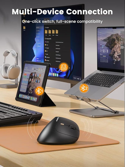 SABLUTE MAM3 Ergonomic Mouse, Bluetooth Mouse for Small/Medium Hands,Dual - Device Connectivity for Computer/Laptop, Rechargeable Wireless Vertical Mouse with 4 Adjustable DPI for Window,Mac OS,Black | Mice - TrueDesk