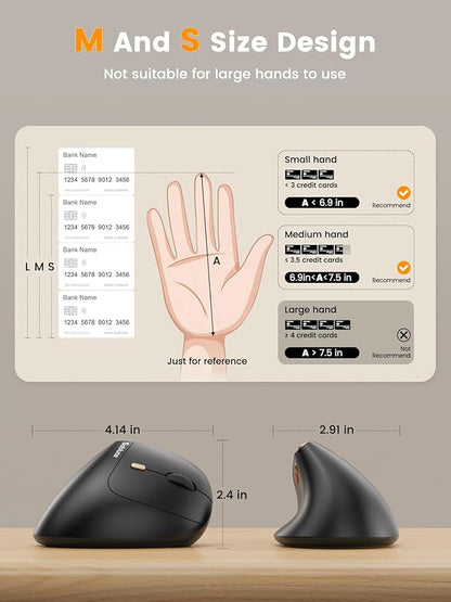 SABLUTE MAM3 Ergonomic Mouse, Bluetooth Mouse for Small/Medium Hands,Dual - Device Connectivity for Computer/Laptop, Rechargeable Wireless Vertical Mouse with 4 Adjustable DPI for Window,Mac OS,Black | Mice - TrueDesk