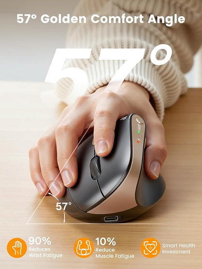 SABLUTE MAM3 Ergonomic Mouse, Bluetooth Mouse for Small/Medium Hands,Dual - Device Connectivity for Computer/Laptop, Rechargeable Wireless Vertical Mouse with 4 Adjustable DPI for Window,Mac OS,Black | Mice - TrueDesk