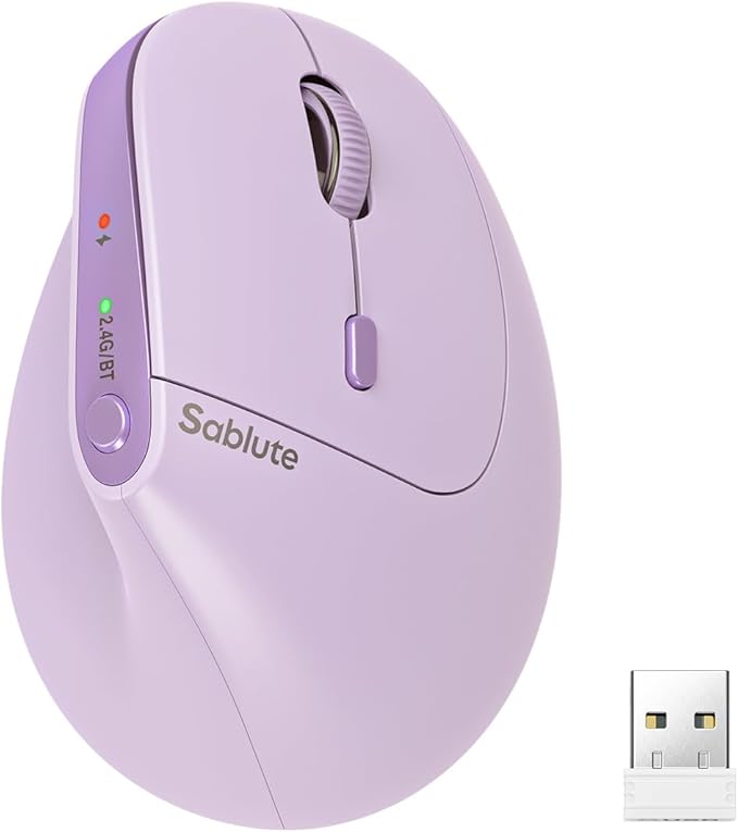 SABLUTE MAM3 Ergonomic Mouse, Rechargeable Wireless Vertical Mouse with 4 Adjustable DPI for Small/Medium Hands, Dual - Device Connectivity for Computer/Laptop,Bluetooth Mouse for Window,Mac OS,Purple | Mice - TrueDesk