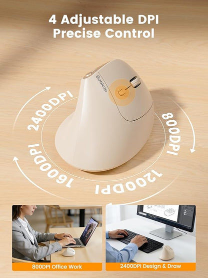 SABLUTE MAM3 Ergonomic Mouse, Rechargeable Wireless Vertical Mouse with 4 Adjustable DPI for Small/Medium Hands, Dual - Device Connectivity for Computer/PC/Laptop,Bluetooth Mouse for Window,Mac OS,Beige | Mice - TrueDesk