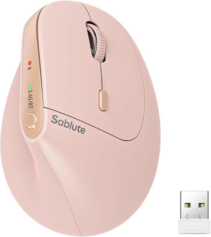 SABLUTE MAM3 Ergonomic Mouse, Rechargeable Wireless Vertical Mouse with 4 Adjustable DPI for Small/Medium Hands, Dual - Device Connectivity for Computer/PC/Laptop,Bluetooth Mouse for Window,Mac OS,Pink | Mice - TrueDesk
