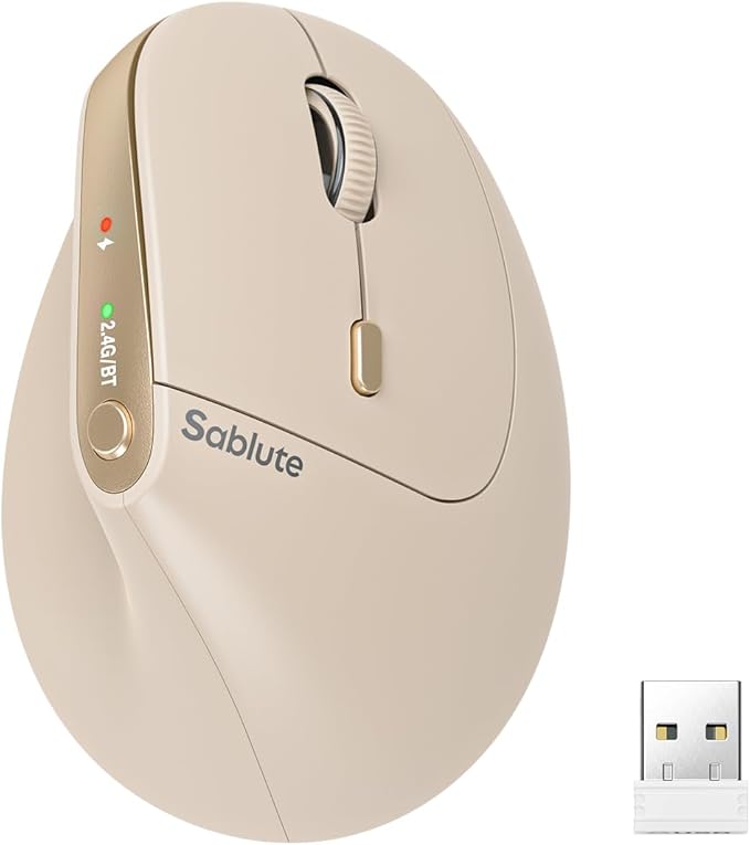 SABLUTE MAM3 Ergonomic Mouse, Rechargeable Wireless Vertical Mouse with 4 Adjustable DPI for Small/Medium Hands, Dual - Device Connectivity for Computer/PC/Laptop,Bluetooth Mouse for Window,Mac OS,Beige | Mice - TrueDesk